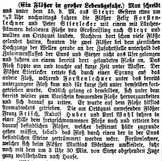 Floß zerschellt an Brücke in Steyr, Flößer wurden gerettet.